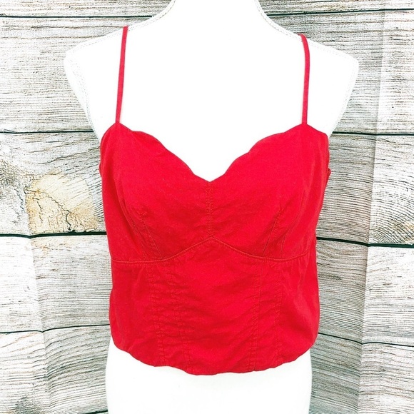 Maeve Anthropologie Red Scalloped Hem Crop Top Size 10 - Picture 1 of 10